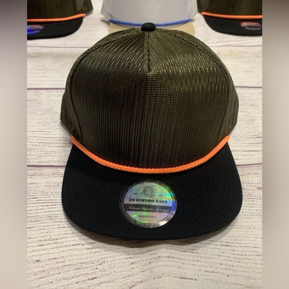 Olive and Black Trucker Hat with rope